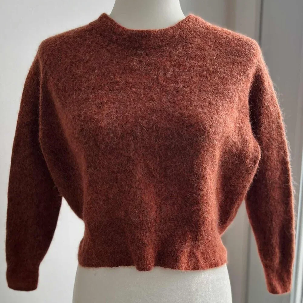 Madewell Rust Brushed Alpaca-Blend Knit Short Boxy Sweater with Soft Halo – US S - Picture 3 of 9